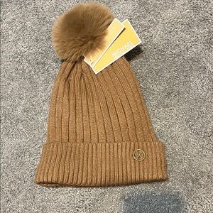 Michael Kors Brown Knit Beanie with Pom Pom